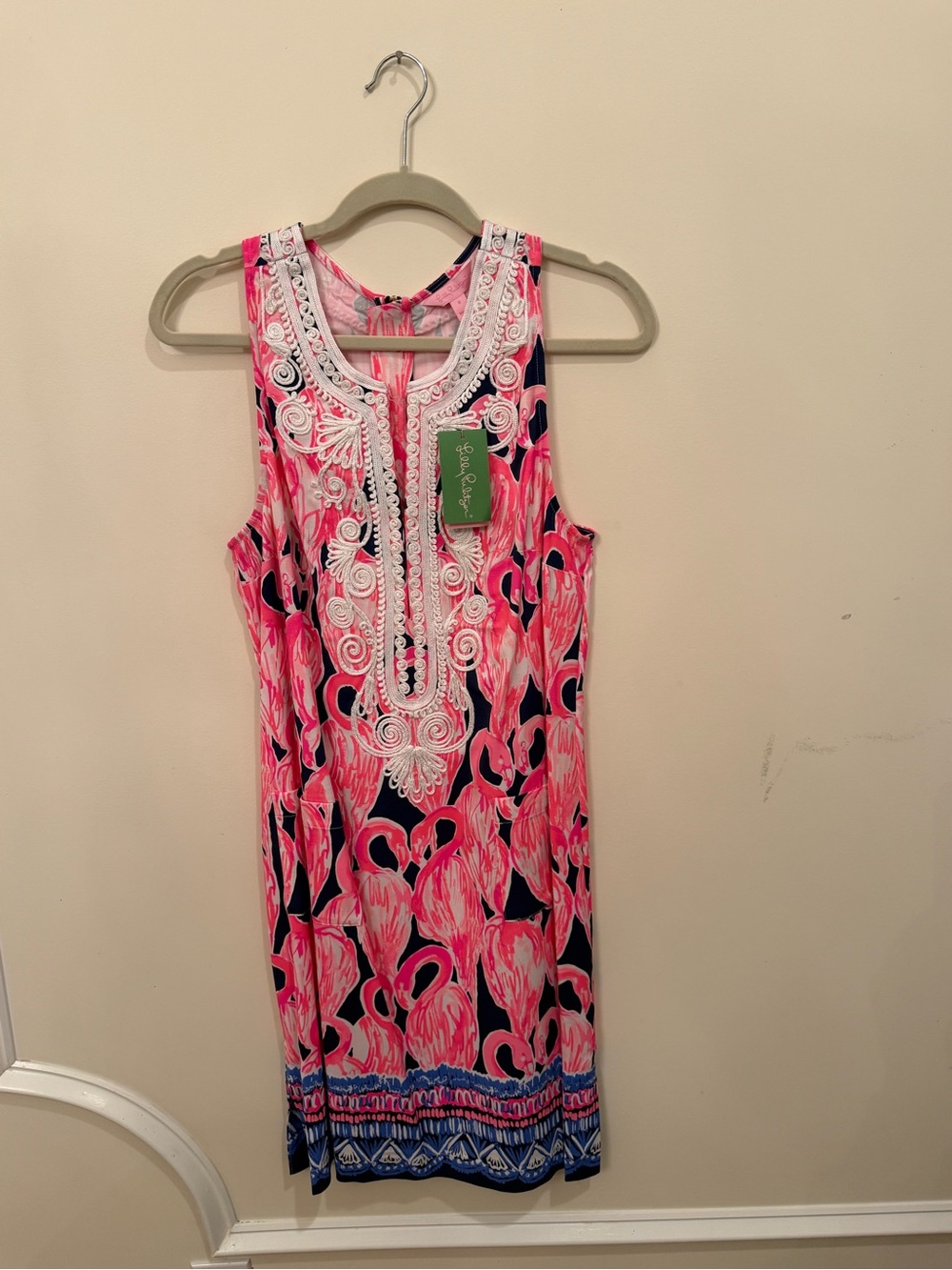 Lilly Pulitzer Pink, Navy & White Embroidered Sleeveless Mini Shift Dress